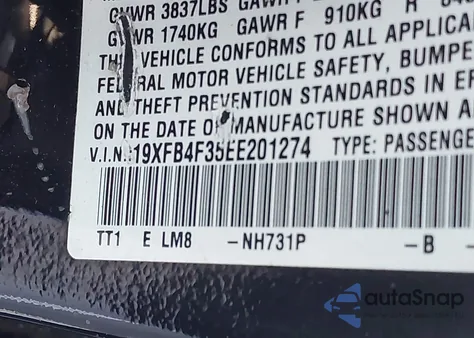 2014 Honda Civic Hybrid from USA, damaged, VIN 19XFB4F35EE201274